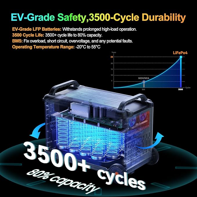 OSCAL 6000W(Peak 9000W) Solar Generator with 3x500W Solar Panel,120V/240V Dual Voltage Power Station,3600WH EV-Grade LiFePO₄ Battery,4×6000W AC Outlets,2200W 1.96H Fast Charge,for Home Backup,RV.