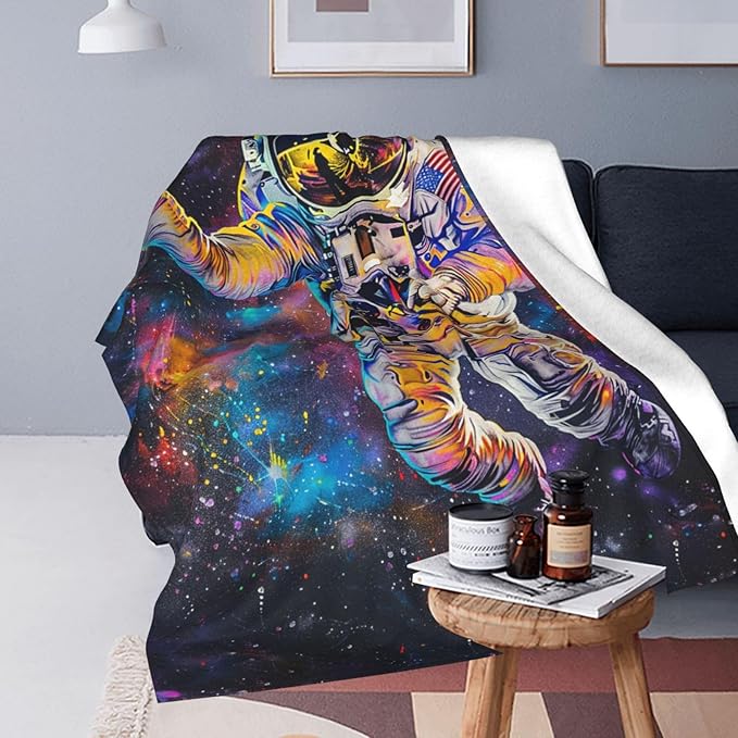 Astronaut Blanket Space Galaxy Decor Throw Blanket Cozy Plush Flannel Fleece Warm Soft Lightweight Fuzzy Winter Blanket Solar System Gifts for Girls Boys Women Teens for Bed Sofa Couch 60"X80"