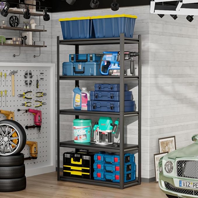 72" H Garage Shelving,5-Tier Heavy Duty Shelving Unit,3000LBS Adjustable Metal Storage Shelves,Storage Rack Units for Industrie,Shed,Warehouse,Basement,Black,48" W x 24" D x 72" H