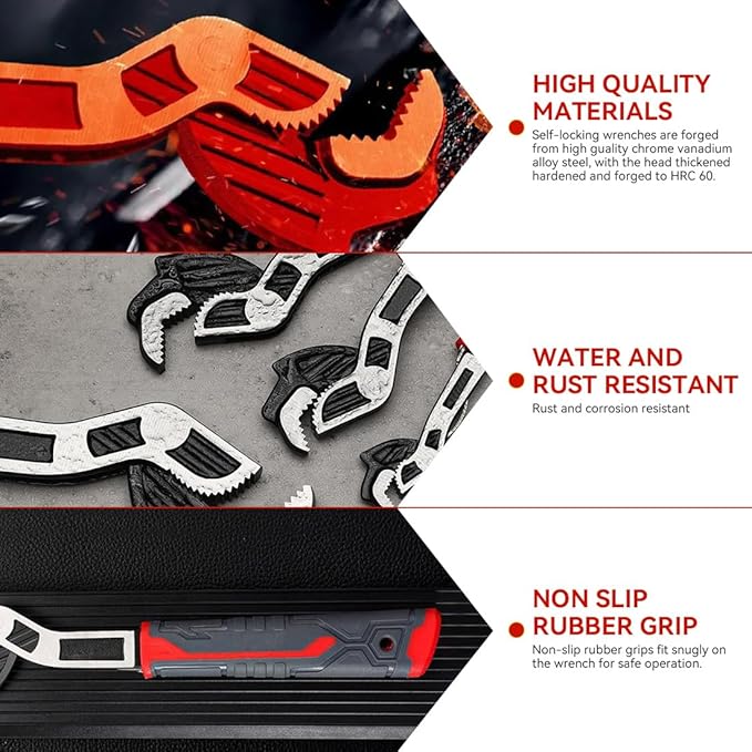 1/4PCS Multifunctional Self Locking Wrench - 6, 8, 10, 12 Inch Adjustable Pipe Wrench With Non-Slip Handle for Pipeline Maintenance, Can Replace Ratchet Wrench, Pipe Clamp (4 Size)