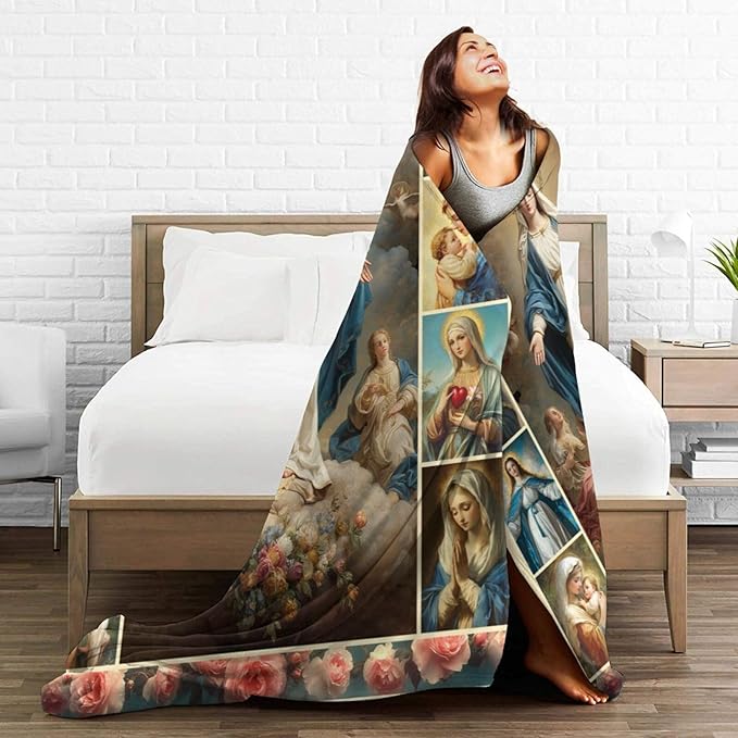 Virgin Mary Throw Blanket Catholic Religious Mexican Mother Mary Flannel Blankets Mother of God Player Fuzzy Plush Super Soft Cozy Warm Decor Gifts for Boys Girls Kids Adults Men Women 50" x 60"