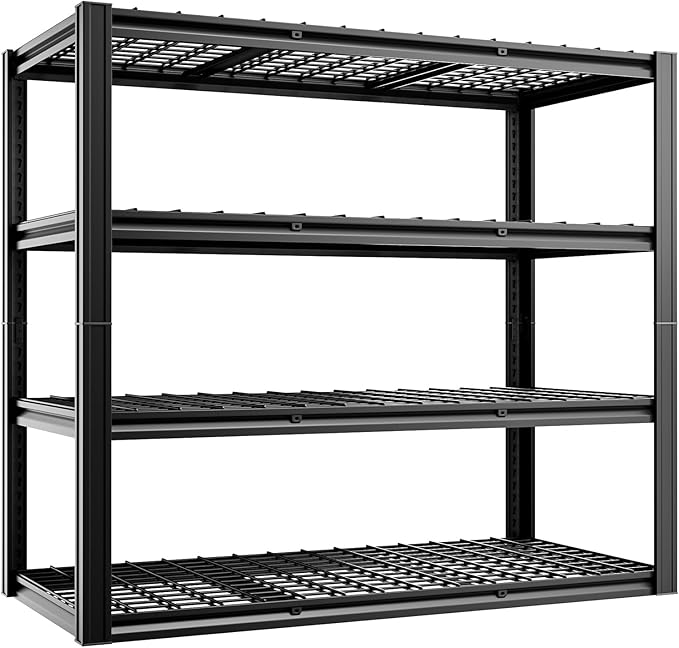 4-Tier 60”W Garage Shelving Heavy Duty 2500LBS Garage Storage Rack 60" W Basement Warehouse Storage Shelves Units Adjustable Metal Shelf for Garages(Black)