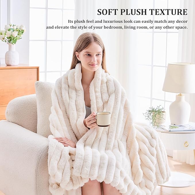 Faux Fur Twin Blanket for Couch, 1000 GSM Cozy Fuzzy Fluffy Soft Plush Thick Bubble Sherpa Blanket for Sofa Bedroom Living Room, Mothers Day Birthday Gifts for Women Home Decor