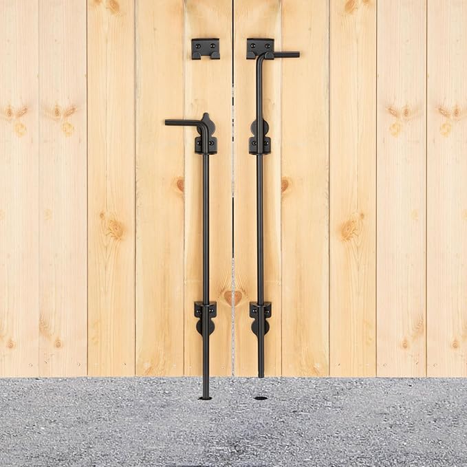 24" Cane Bolt Heavy-Duty Drop Rod for Gate, Gate Ground Latch for Wooden Fences Metal Gates Doors, Metal Gates Doors Stopper for Gate Ground, Wrought Iron Gate Latches, Black Finish(2 Pack)