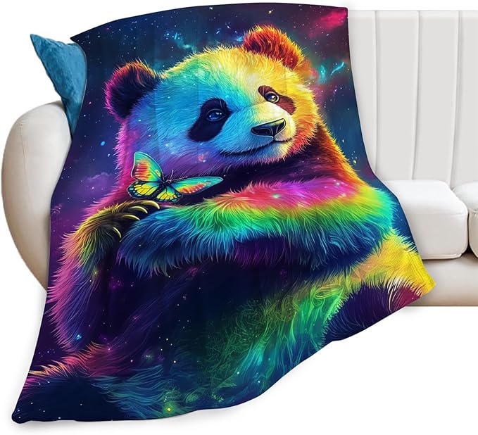 Panda Blanket Colorful Panda Butterfly Animal Lover Throw Blankets Gifts for Girls Boys Kids Soft Cozy Fleece Plush for Couch Sofa Bed 60"x50"