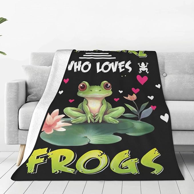 Frog Throw Blanket Just A Girl Frog Lover Gifts for Kids Adults Frog Decor Blanket Soft Fluffy Warm Cozy Plush Lightweight Fleece Home Blanket for Sofa Couch Bed Office Camping 50"X60"