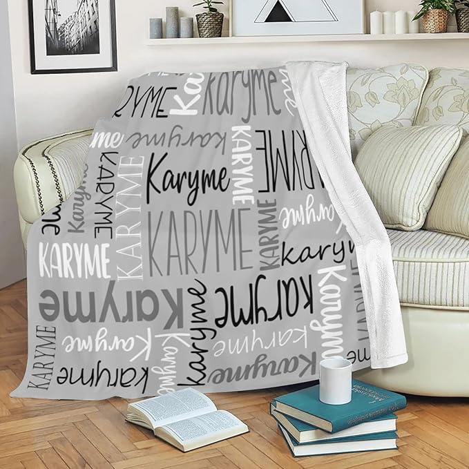 Personalized Blankets with Names Baby Gifts for Girls Boys Custom Soft Fleece and Sherpa Name Blanket for Kids and Adults Birthday for Daughter Son Granddaughter Grandson (Light Grey)