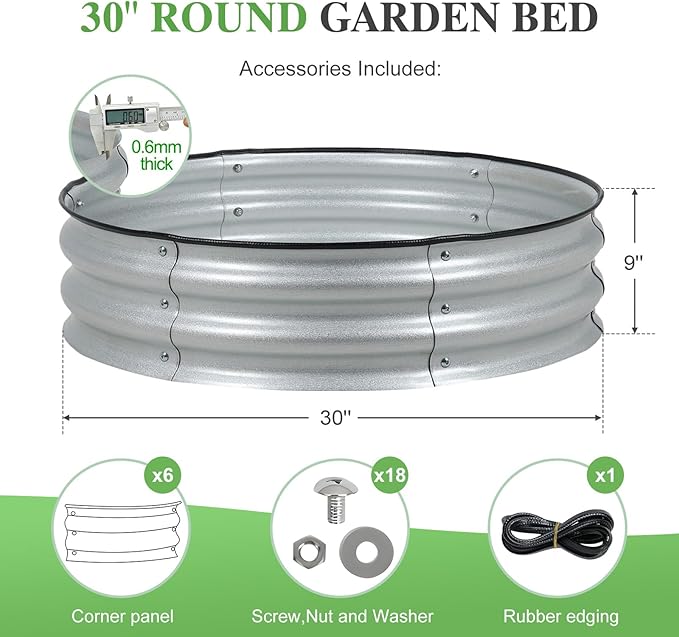 BPS Metal Raised Garden Bed, 2.5FT Diameter Galvanized Planter Raised Garden Boxes for Flower Planters, Vegetables Herb