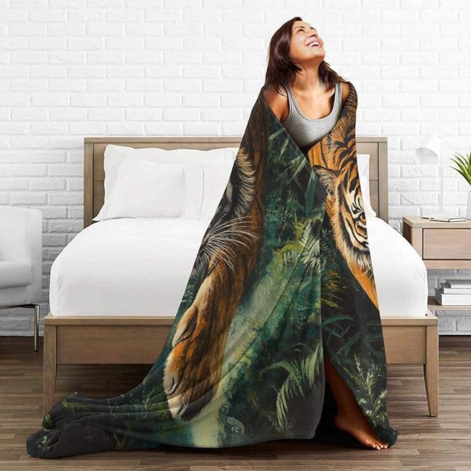 Tiger Blanket Soft Warm Tiger Fleece Plush Throw Blanket Tiger Gifts for Tiger Lover Cozy Flannel Bedding Stuff Wildlife Animal Decor Blanket for Girls Boys Kids Adults Women Bed Travel 40"x50"