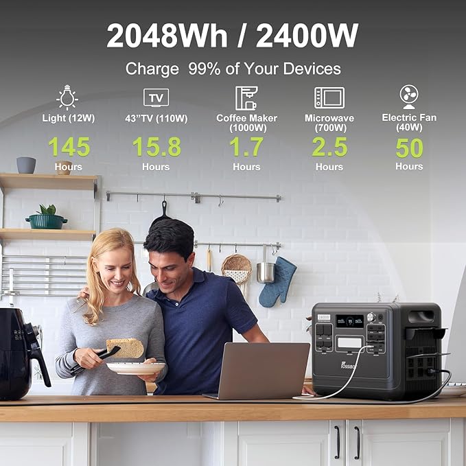 FOSSiBOT F2400 Portable Power Station 2400W, 2048Wh LiFePO4 Battery Solar Generator, 2H Fast Charging for Home Backup, Outdoor Camping, RV, Emergency F2400 Pro