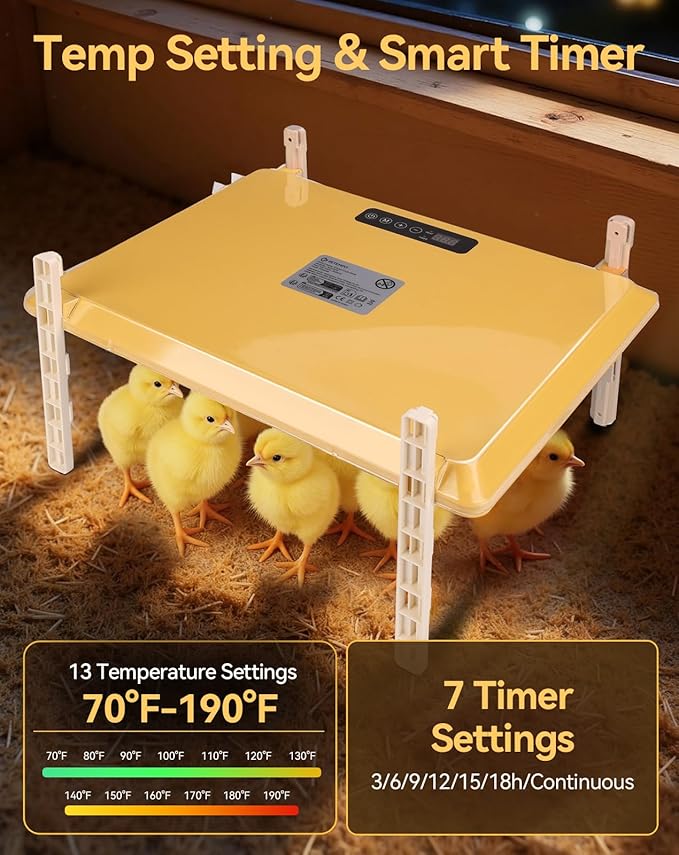 Smart Chicken Coop Heater, 13 Temperature & 7 Timer Settings Chicken Heater, 200W Brooder Plate for Chicks for Winter, UL Certified