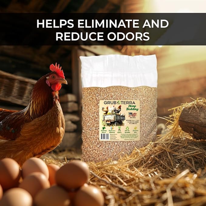 GrubTerra Ultra Premium Hemp Bedding for Chicken Coop Heater 3.2 Cu Ft - Litter Nesting Box Pads, Hamster, Mice, Guinea Pig, Absorbent, Dust-Free, Suitable for Poultry and Small Pets, 100% Natural