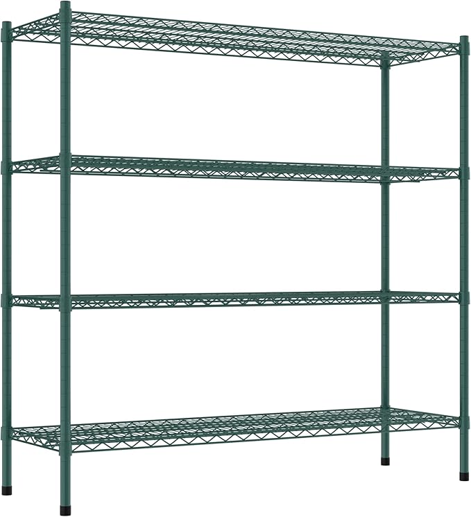 Commercial NSF Listed Green Epoxy Stationary Wire Shelving Kit 18" x 54" x 54", with 4 Shelves Perfect for Warehouse, Walk-in Refrigerator, Freezer, Grocery Store, Restaurant, Dishroom