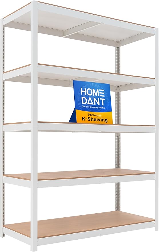 HOMEDANT House 5 Tier Laminated Metal Shelving Unit Adjustable Storage Utility Rack Heavy Duty Shelves Organization Multipurpose Shelf Kitchen Garage Pantry Closet (1, (XL Deep) 48.1" W, White)