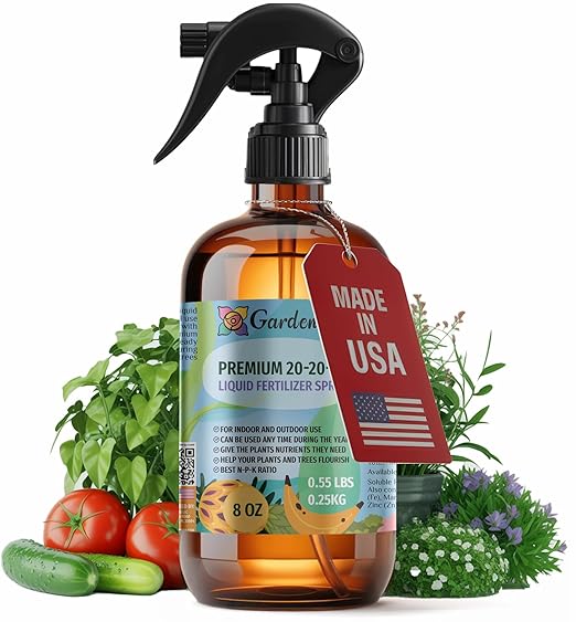 𝐏𝐑𝐄𝐌𝐈𝐔𝐌 All-Purpose 20-20-20 Liquid Fertlizer Spray - Increases Flowering and Yield on All Varieties of Fruits, Vegetables and Flowers| Liquid Plant Superfood Mist (8 OZ)