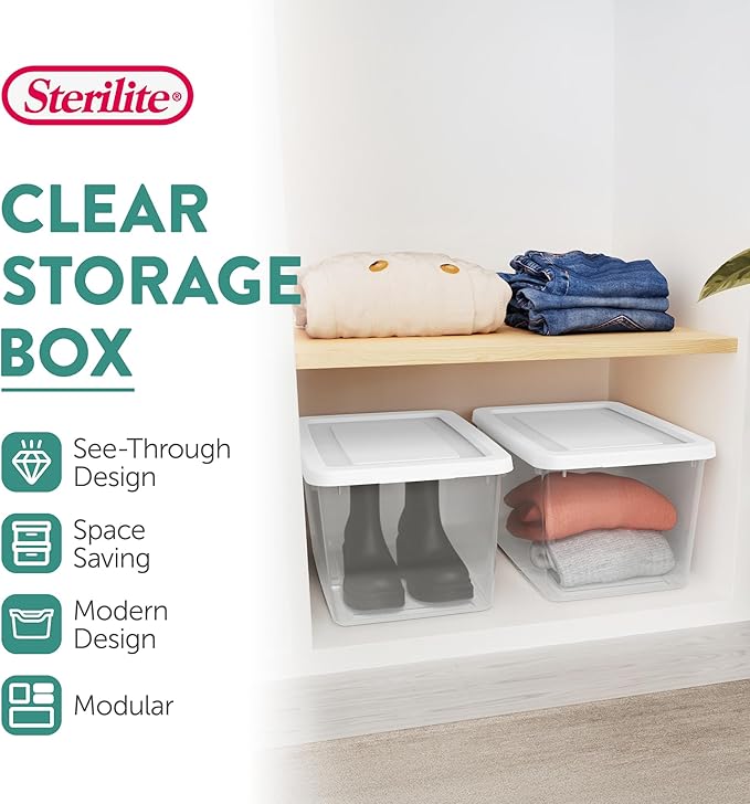 Sterilite 8-Pack Storage Box, Clear Plastic Storage Container Bins with Lids, 20 Quart - Heavy-Duty Organizing Containers for Closet, Bathroom, and Office