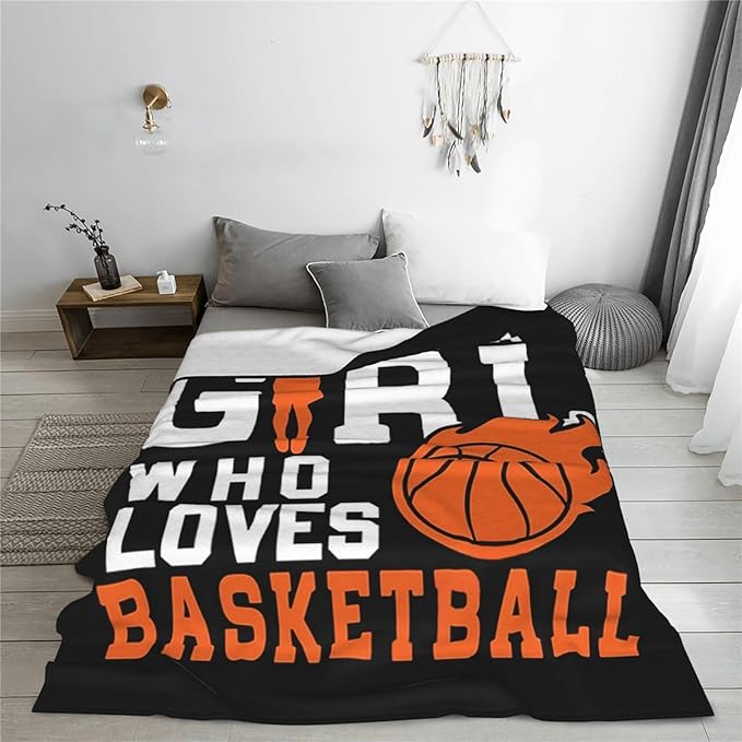 Basketball Throw Blanket Just A Girl Who Loves Basketball Decor Blanket Super Cozy Plush Lightweight Soft Plush Flannel Fleece Sports Blanket Gifts For Girls Boys Kids Women For Sofa Bed Couch 60"X80"