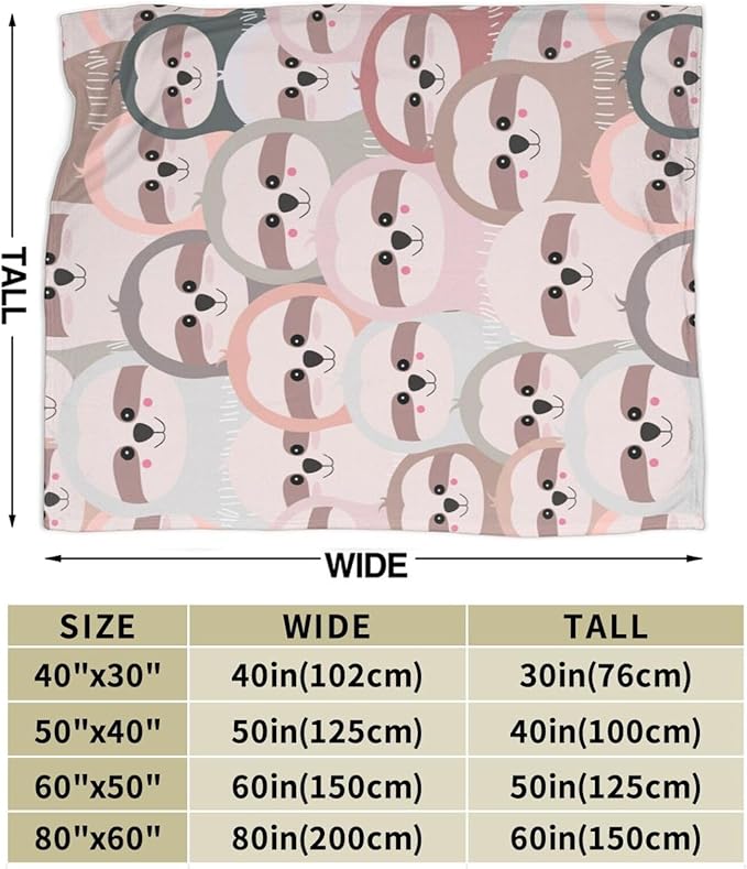 Sloth Blanket Soft Cozy Pink Sloth Flannel Fleece Throw Blanket Fluffy Warm Animal Plush Bedding Stuff Decor Blankets Sloth Gifts for Lover Girls Boys Kids Women Adults Bed Travel 40"x50"