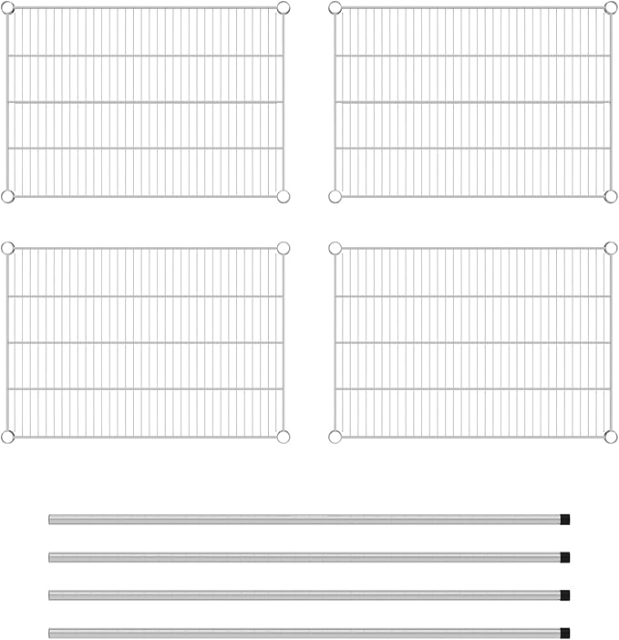 Commercial NSF Listed Chrome Stationary Wire Shelving Kit 21" x 30" x 54", with 4 Shelves Perfect for Warehouse, Walk-in Refrigerator, Freezer, Grocery Store, Restaurant, Dishroom