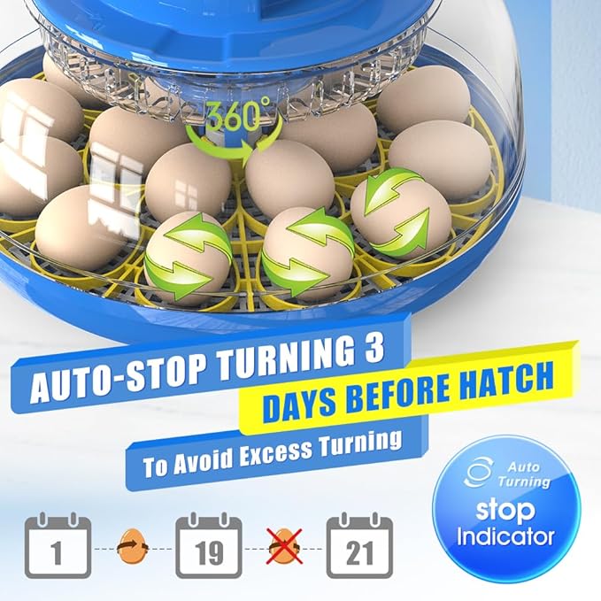 18 Egg Digital Incubator Automatic Egg Turner, Humidity Control & LED Candler for Hatching Chicken, Duck, Quail & More with Auto Water Refill (18 Eggs)