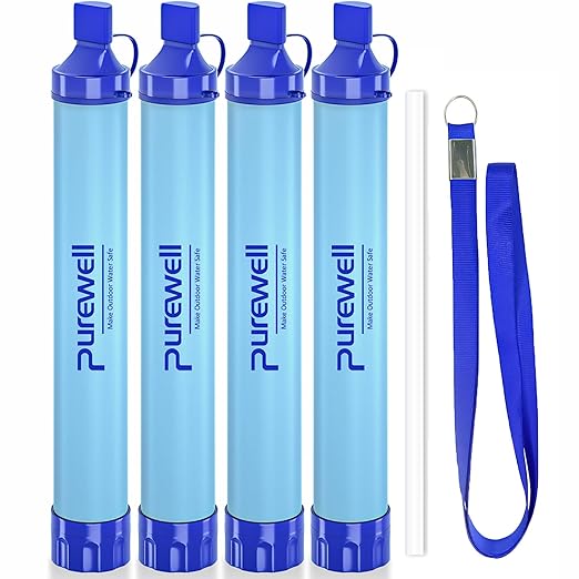 Purewell Outdoor Water Filter Personal Water Filtration Straw Emergency Survival Gear Water Purifier for Camping Hiking Climbing Backpacking(4pcs)