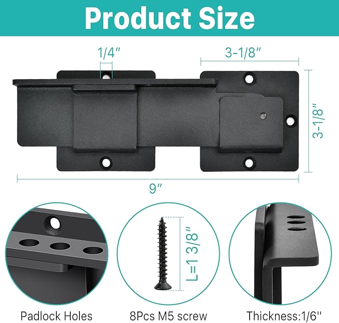 9" Flip Gate Latch Lock, Adjustable Flip Gate Latch Lock with 3 Padlock Hole, Heavy Duty Aluminum Alloy Door Latch for Barn Door, Shed Fence, Outdoor Gate, Shed, Double Gate (Black)