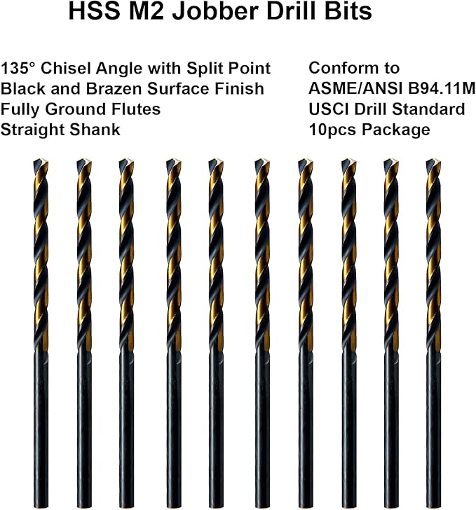 MAXTOOL No.35 10pcs Identical Jobber Length Drills Dia 0.110" HSS M2 Twist Drill Bits Wire Gauge Gage Numbered Straight Shank Drills; JBN02H10R35P10