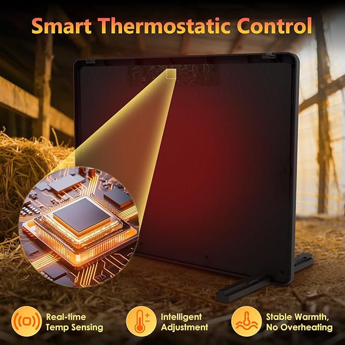 Smart Chicken Coop Heater, 75W Chick Heater with Timer & Adjustable Thermostat, Radiant Heat Panel for Poultry and Small Animals, Coop Heater for Winter, Energy-Efficient, UL-Compliant