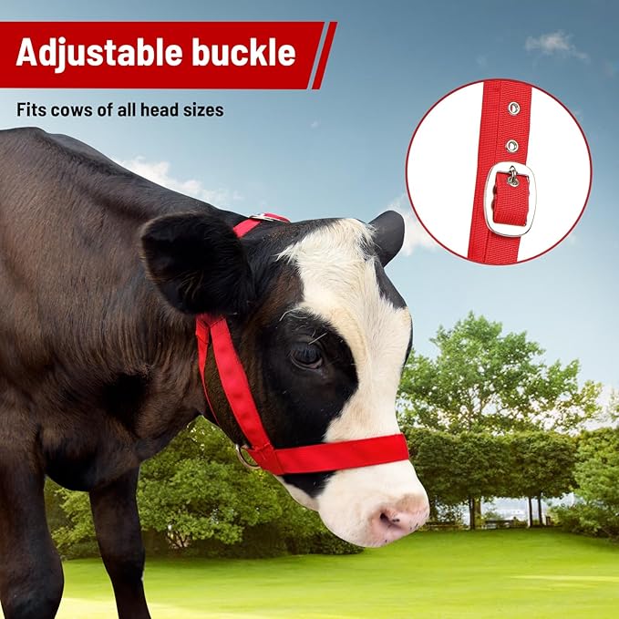 perixir Cow Halter Cattle Halters Calf Halter with Leading Rope，Adjustable Nylon Livestock Cattle Halter，for Miniature Horse Donkey Goat Foal
