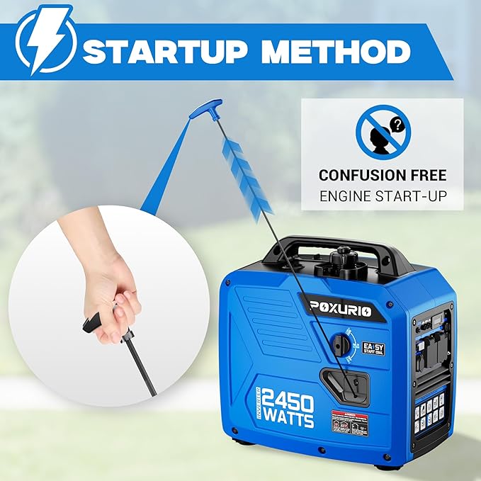 2450-Watt Portable Inverter Generator for Home Use, 1.6Gallon Large Fuel Tank Up to 8.3 Hours Use, 120V Gas Powered Generator Super Quiet - EPA Compliant