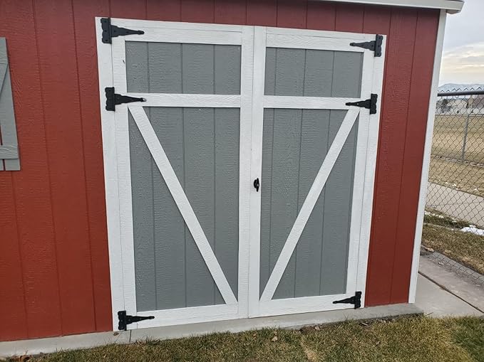 HOME MASTER HARDWARE 8 in Heavy Duty Decorative T Strap Hinge Shed Storage Gate Barns Tee Hinges with Screws Black Finish 6 Pack