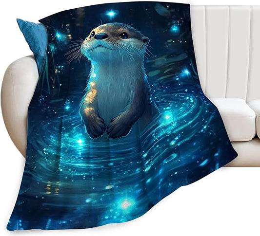 Otter Blanket, Sea Otter Throw Blanket, Teal Gifts Blankets Stuff Fleece Flannel Plush for Girls Women Men Boys Lovers Adults Soft Bedding Gift for Sofa Bed Office Home Decor 40"X50"
