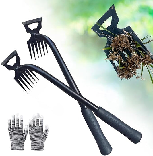 Weed Puller Tool-2Pcs Gardening Hand Weeder Tools, 2025 New Weeding Artifact Uprooting Weeding Tool, Manganese Steel Weed Removal TooL, 6 Teethes Dual Purpose Manual Weed Pulling Tool for Yard Gardenl