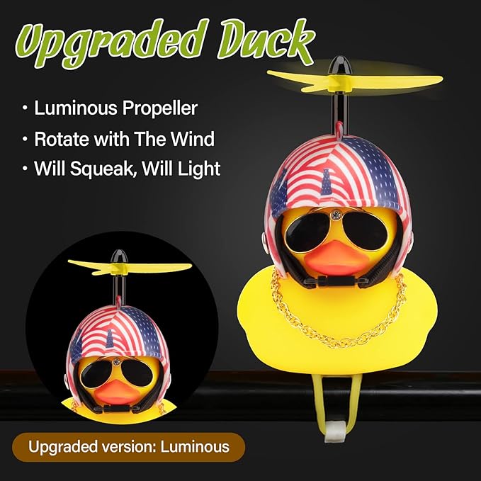wonuu Rubber Duck Toy Car Ornaments Yellow Duck Car Dashboard Decorations Squeeze Duck Bicycle Horns with Propeller Helmet