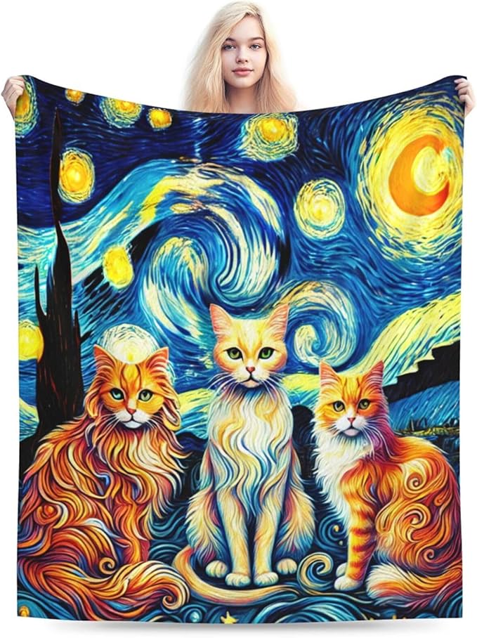 Cat Blanket Starry Night Throw Blanket Soft Warm Cozy Fuzzy Plush Kitten Throw Blanket Gifts for Girls Women Cats Lightweight Fleece Flannel Gift Blankets for Kids Adults 40"X50"