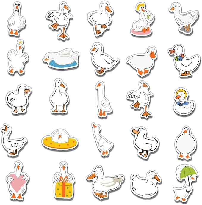 Pack 50 Pcs Funny Animal Cute Duck Stickers for Water Bottles Waterproof Laptop Luggage Computer Scrapbooking Teens Adults Girls Boys Aesthetic Sticker Packs Small Vinyl Decals