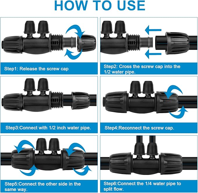 1/2 to 1/4 Drip Irrigation Fittings,4-Ways Barbed Tee 1/2 inch Drip Irrigation Tubing (1/2" ID x0.6-0.63" OD) 16mm to 1/4 inch Irrigation Tube Fitting Anti-Drop Barbed Connectors,12Pcs