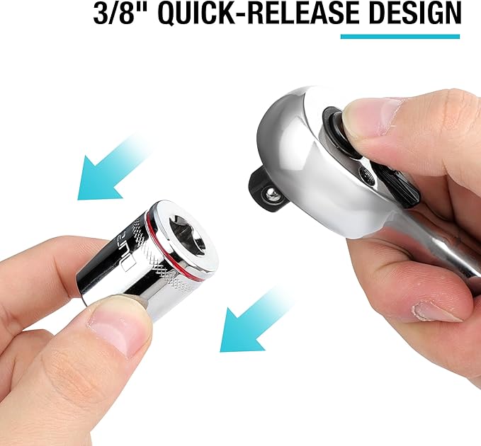 DURATECH 3/8-Inch Drive Extendable Ratchet, 90-Tooth Quick-release Ratchet Wrench with Cushion Handle & Telsecoping Locking Shaft(4 Length Adjustment: 8-1/2" to 12-2/5"), Reversible, Chrome Alloy Made