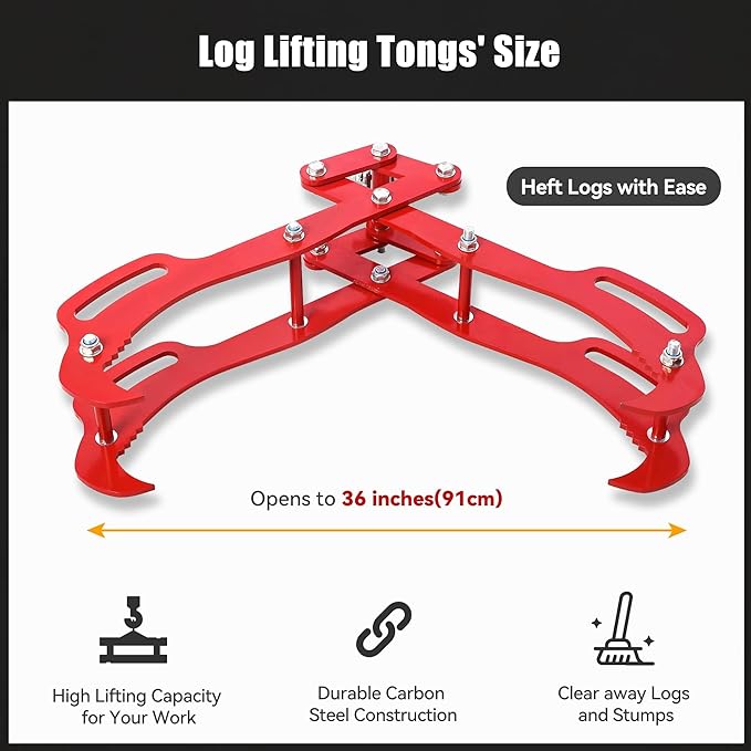 Garvee 36 in Log Grabber, Log Lifting Tongs, Skidding Log Lifting Tongs Timber, Heavy Dut Solid Steel Swivel Dragging Steel Tongs Log Lifting Lumber Skidding Tongs Logging Grabber(4 Claw)