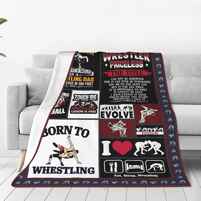 Wrestling Blanket Wrestlers Decor Throw Blanket Super Soft Flannel Lightweight Fluffy Plush Cozy Fuzzy Fleece Sports Gifts Blanket for Boys Kids Adults Man Woman for Bedding Sofa 60"X80"