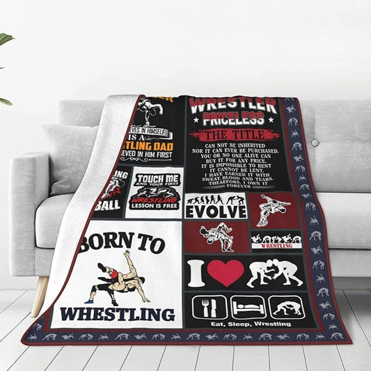 Wrestling Blanket Wrestlers Decor Throw Blanket Super Soft Flannel Lightweight Fluffy Plush Cozy Fuzzy Fleece Sports Gifts Blanket for Boys Kids Adults Man Woman for Bedding Sofa 60"X80"