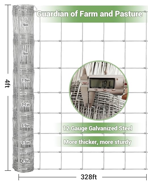 ACEKOOL Cattle Farm Fence, 4Ft x 328Ft Galvanized Wire Fencing for Cattle, Deer, Sheep, Goat, Livestock & Animals Protection, Fencing for Yard, Cattle Panel