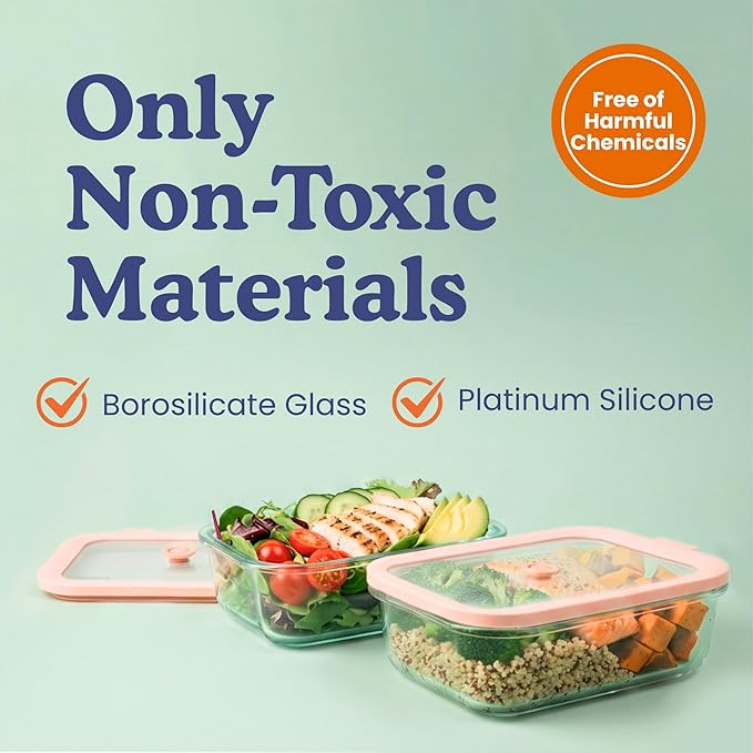Non-Toxic 35 Oz (4.4 Cup) Glass Storage Containers with Lids – Plastic Free Meal Prep Containers for Lunch, Airtight Food Storage, Microwave and Freezer Safe, 4 Pack - Ziruma
