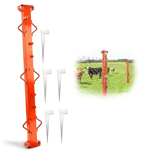4.4Ft Woven Wire Fence Stretcher Bar with 5 Wedges, Heavy-Duty Wire Fence Stretcher Tool for Easy,Fence Stretcher Bar Suitable for Fixing Fences on Farms, Pastures, Garden Barriers (Orange)