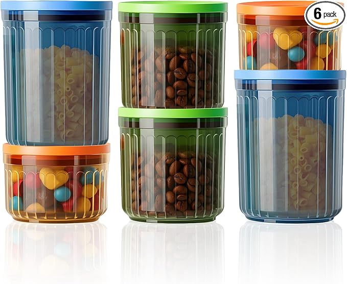 THKAILAR 6-Pack pantry food storage containers with lids(10oz/17oz/24oz) for Kitchen Pantry Organization, Leakproof BPA-Free Snap-Lock Lids for Dry Food,Flour,Nuts,Grains,Coffee