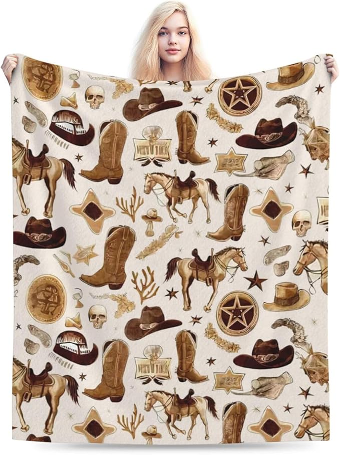 Western Blanket Soft Cozy Southwestern Flannel Throw Blanket Cowboy Decor Warm Lightweight Fleece Plush Bedding Stuff Blanket Gifts for Lover Kids Girls Boys Women Adults Bed Travel 50"x60"