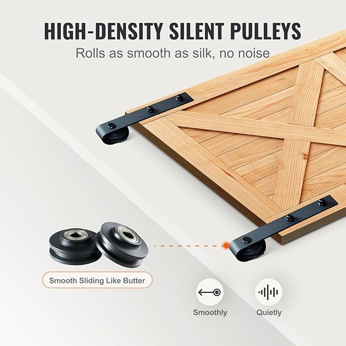 Sliding Barn Door Hardware Kit, VEVOR 8FT 330LBS Heavy Duty Barn Door Track Kit for Double Doors, Fit 3.7-4.3FT Total Wide and 1.3"-1.8" Thick 2 Door Panel, with Smooth & Silent Pulley
