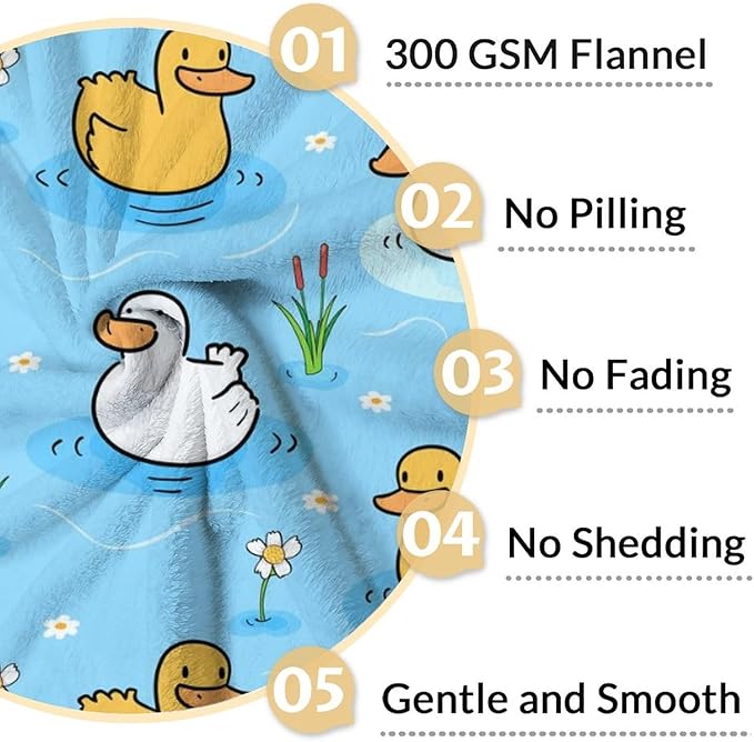 Duck Throw Blanket - Soft, Fuzzy & Warm - 60x80 Inches Twin Size Blanket for Bed, Couch - Blue Cute Throw Gift for Girls, Boys