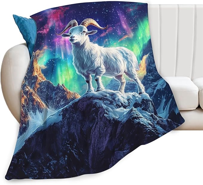 Goat Blanket Aurora Mountain Goat Animal Lover Throw Blankets Gifts for Girls Boys Kids Soft Cozy Fleece Plush for Couch Sofa Bed 50"x40"