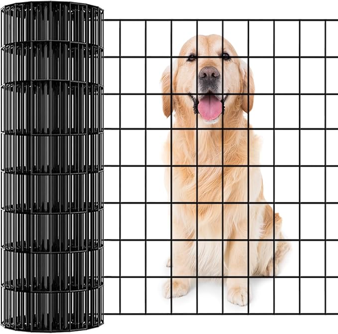 Garden Fence Black PVC Coated Welded Wire Fencing 24 Inch x 100 Foot, 2 Inch x 3 Inch 16GA, Garden Border Fencing Roll Vinyl Coating Metal Wire Mesh for Yard Vegetable Plant Protection Poultry Netting
